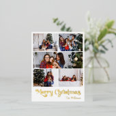 クラシックシンプル5枚写真メリークリスマス金ゴールド 箔シーズンポストカード (立ち正面)