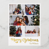 クラシックシンプル5枚写真メリークリスマス金ゴールド 箔シーズンポストカード (正面)