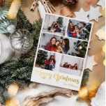 クラシックシンプル5枚写真メリークリスマス金ゴールド 箔シーズンポストカード<br><div class="desc">こ祝のシーズンでは、金ゴールドの魅力のtouchを特集したメリーヴィンテージのホイルの休日のハガキシンプルのクラシック5写真。ミニマルデザインはエレガント金ゴールドのカラーパレットを展示し、冬の心地よい精神を喚起。そのモダン魅力は言葉と相伝統的合し、豪華さと上品さの完璧なバランスを作り出す。可愛いよくはしゃぐタイポグラフィはファンシーレタリングスタイルでミニマルのtouchを追加しゃれているする。共有この幸せと挨拶で休日の喜びと幸せスタイリッシュを！</div>