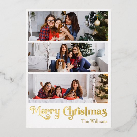 クラシックシンプル6写真メリークリスマス金ゴールド 箔シーズンカード (正面)