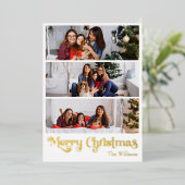 クラシックシンプル6写真メリークリスマス金ゴールド 箔シーズンカード (立ち正面)