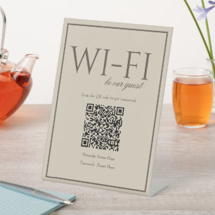 クラシックシンプルBrown Wi-Fi QRコードテーブル記号 台座サイン