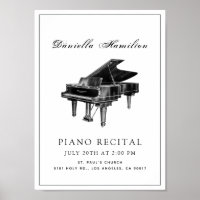 クラシックシンプルPianoホワイトリサイタルポスター