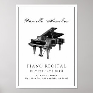 クラシックシンプルPianoホワイトリサイタルポスター ポスター