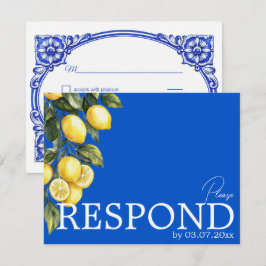 💙🍋クラシックシンプルQRアズール&レモンロマンス 出欠カード