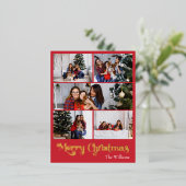 クラシックシンプルRed Five Photo Merry Christmas金ゴールド 箔シーズンポストカード (立ち正面)