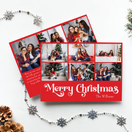 クラシックシンプルRed Merry Christmas Nine Photo シーズンカード