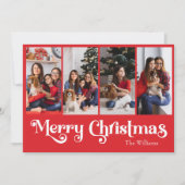 クラシックシンプルRed Merry Christmas Seven Photo シーズンカード (正面)