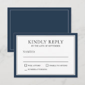 クラシックシンプルRSVPエレガントとNavy Edging 出欠カード (正面/裏面)
