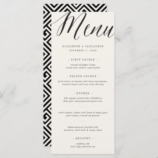 クラシックシンプルScript幾何学的ギリシャ鍵結婚ズ メニュー (正面/裏面)