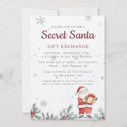 クラシックシークレットサンタクリスマスパーティー 招待状 (正面)