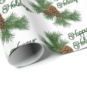クラシックシーズンピネコーンハッピーホリデーズウィッシュ ラッピングペーパー (ロールコーナー)