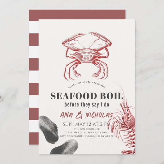 クラシックシーフードボイルリハーサルディナー 招待状 (正面/裏面)