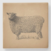 クラシックシープアートイラストレーションアンティークファーム動物 ストーンコースター (正面)