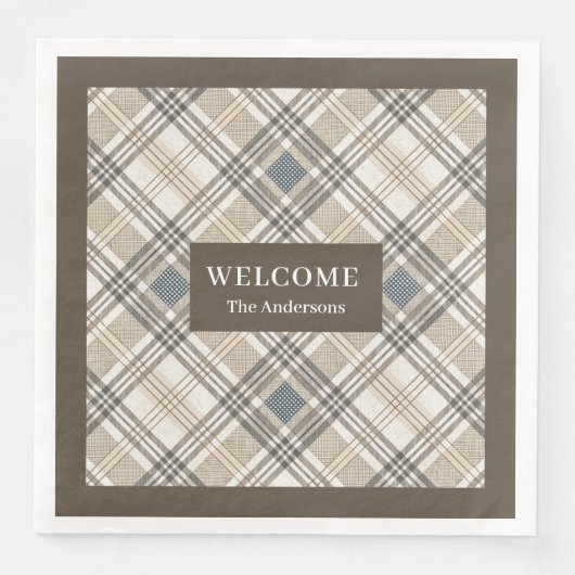 クラシックジオメトリックナプキンス名前をカスタムするブラウングレー (正面)