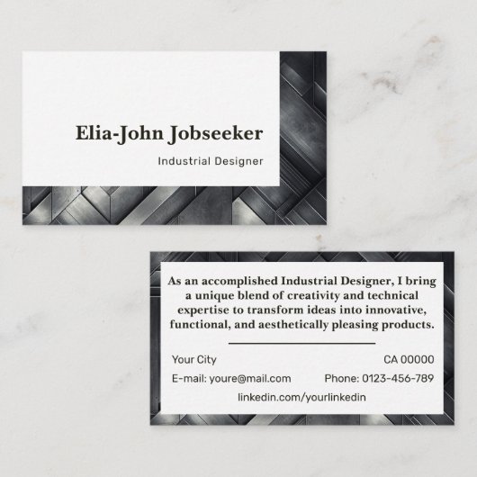 クラシックジョブシーカーシンプルミニマリストグレー鋼 名刺 (正面/裏面)