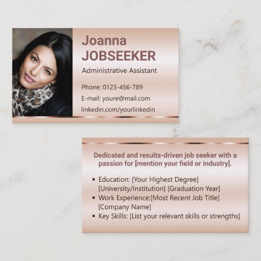 クラシックジョブシーカーミニマルグラデーションエレガントバラ金ゴールド 名刺 (正面/裏面)