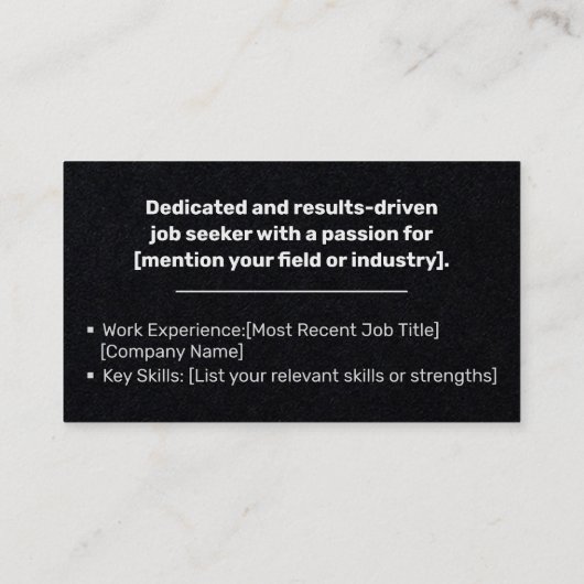 クラシックジョブシーカーミニマルプレーン黒クラフト紙 名刺 (裏面)