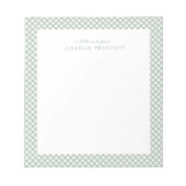 クラシックジンガム可愛いシンプルグリーンパーソナライズされた ノートパッド (正面)