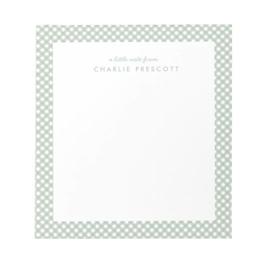 クラシックジンガム可愛いシンプルグリーンパーソナライズされた ノートパッド (正面)