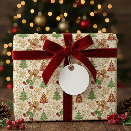 クラシックジンジャーブレッドマンとクリスマスツリー ラッピングペーパー