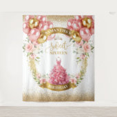 クラシックスウィート16パーティーバナー赤面金ゴールドティアラ タペストリー (正面)