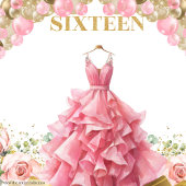 クラシックスウィート16パーティーバナー赤面金ゴールドティアラ タペストリー