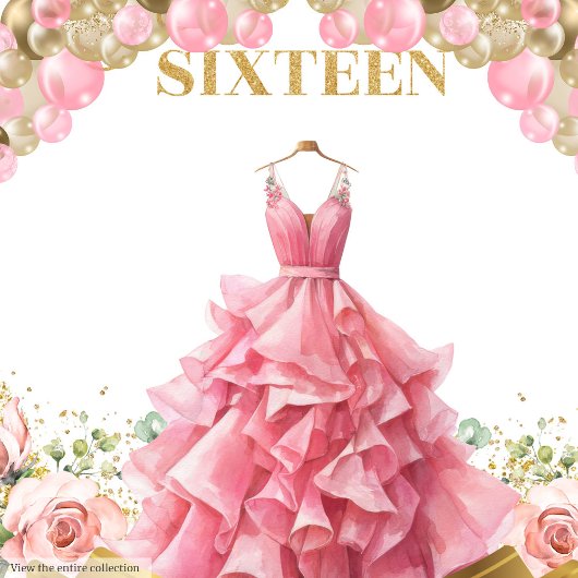 クラシックスウィート16パーティーバナー赤面金ゴールドティアラ タペストリー