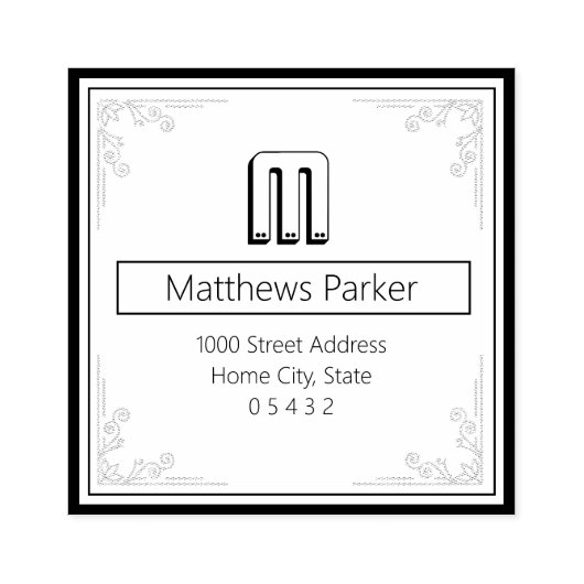 クラシックスクエアモノグラム差出人住所 ラバースタンプ (インプリント)