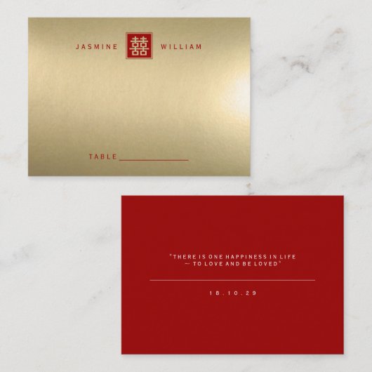 クラシックスクエア二重中国の幸福結婚ズ プレイスカード (正面/裏面)