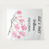 クラシックスクリプトのミスター＆ミセスの結婚式バックドロップバナー タペストリー (正面(横))