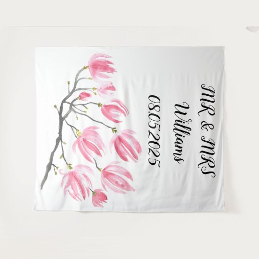 クラシックスクリプトのMr. & Mrs. ウェディングバックドロップバナー タペストリー (正面(横))