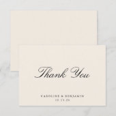 クラシックスクリプトエレガントウェディングカスタムアイボリー サンキューカード (正面/裏面)
