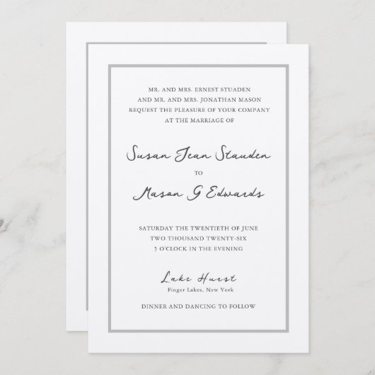 クラシックスクリプトカスタム引用文結婚式招待状 招待状 (正面/裏面)