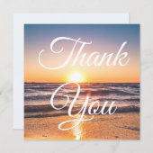 クラシックスクリプトビーチサンセット写真サンキューカード (正面/裏面)
