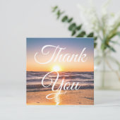 クラシックスクリプトビーチサンセット写真サンキューカード (スタンド正面)