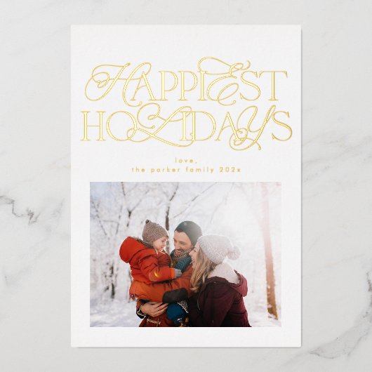 クラシックスクリプト写真クリスマス金ゴールド 箔シーズンカード (正面)