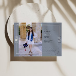 クラシックスクリプト卒業ブルー&シルバー 箔招待状