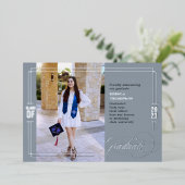 クラシックスクリプト卒業ブルー&シルバー 箔招待状 (立ち正面)