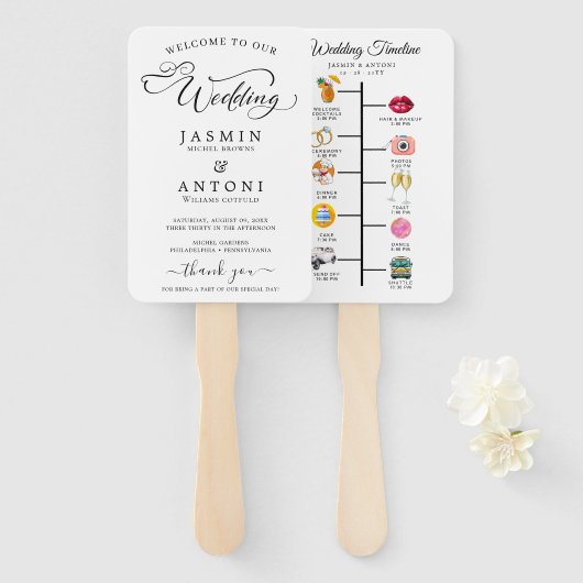 クラシックスクリプト結婚式 プログラムとタイムライン ハンドファン (正面&裏面)