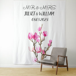 クラシックスクリプト Mr & Mrs ウェディングバックドロップバナー タペストリー