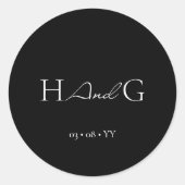 クラシックスクリプトMinimalist Monogram Black結婚's ラウンドシール (正面)