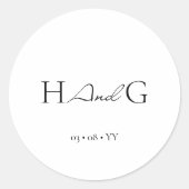 クラシックスクリプトMinimalist Monogram White結婚's ラウンドシール (正面)