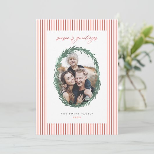 クラシックスストライプクリスマスホリデーリースフラットカード シーズンカード (スタンド正面)