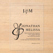 クラシックスタイリッシュアンパサンド文字モノグラム結婚の アクリル招待状 (正面)