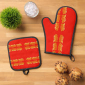 クラシックスタイルの色 鍋つかみ&鍋敷きセット (トップダウン)