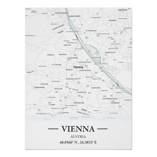 クラシックスタイルウィーンの地図、オーストリア ポスター (正面)