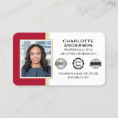 クラシックスタイルカスタムIDフォトレッド金ゴールド 名刺 (正面)