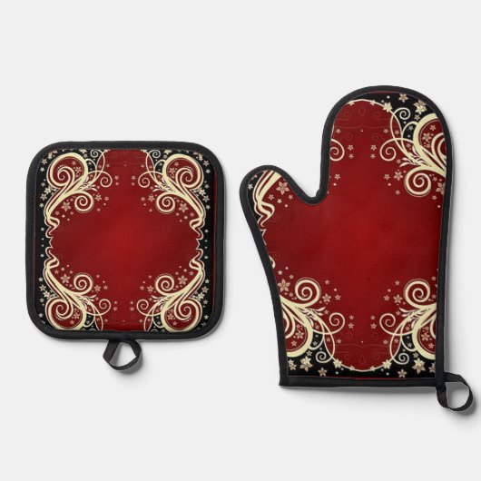 クラシックスタイルScrollwork 鍋つかみ&鍋敷きセット (正面)