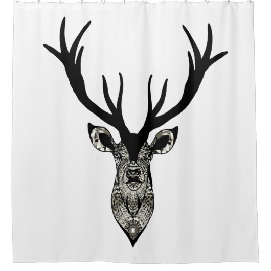 クラシックスタグディアヘッドブラックグレイ動物 シャワーカーテン (正面)